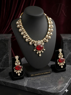 Ruby Red Moissanite Statement Necklace Set – Gold Finish